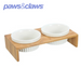 Ceramic Pet Cat Double Bowl Bamboo Base 23.5x12x7cm 300ml
