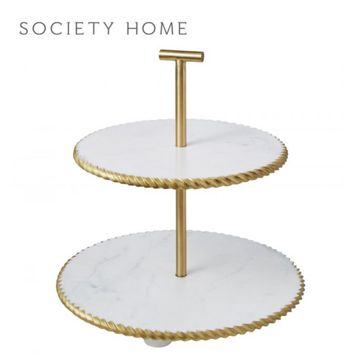 Society Home Marble 2 Tier Cake Stand with Gold Detailing