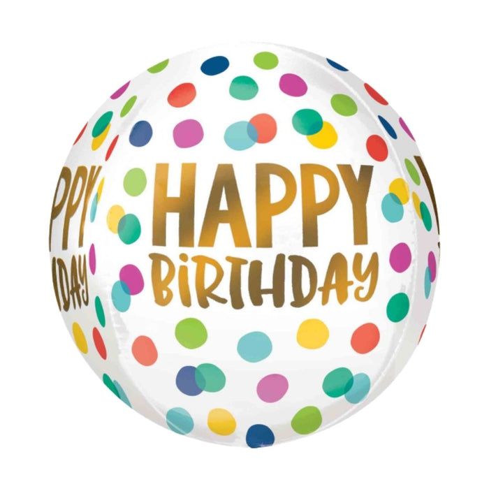 Foil Balloon 40cm Orbz XL Happy Birthday Dots