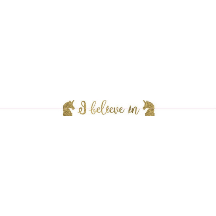 PARTY DECORS™ Magical Unicorn Gold Glitter Paper Ribbon Letter Banner (365cm x20cm)