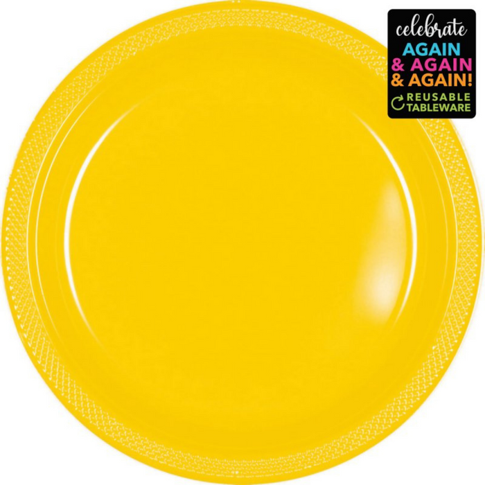 Premium Plastic Plates 23cm 20Pk Yellow Sunshine