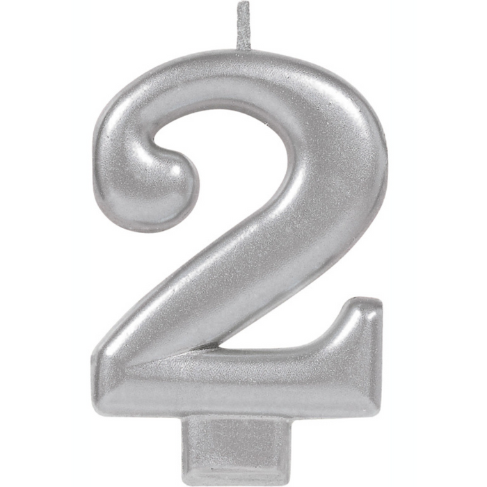 #2 Silver Metallic Numeral Candle