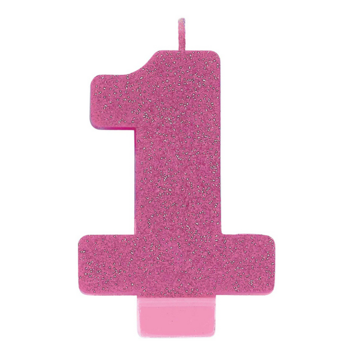 #1 Pink Gltr Numeral Candle