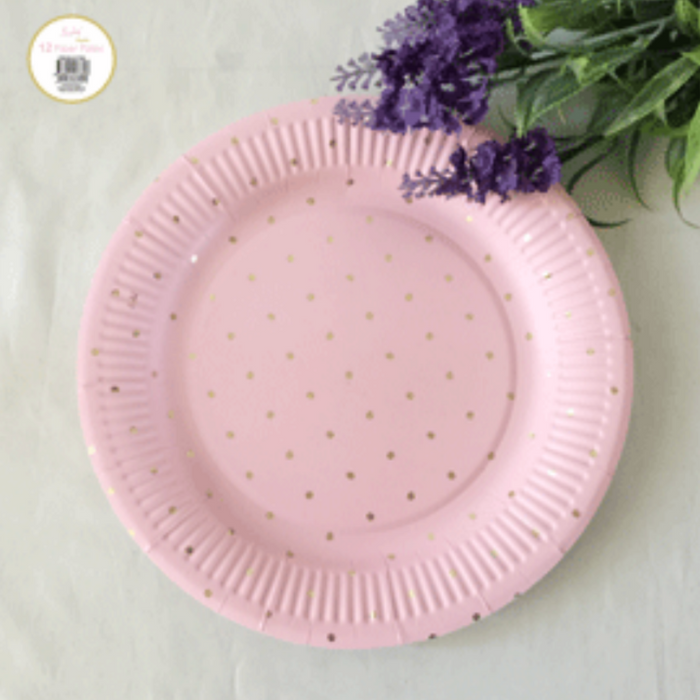 Plate Gold Foiled Pink 23Cm Pk Of 12