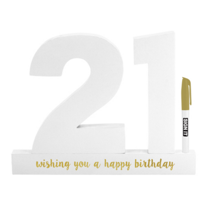 Happy 21st Signature Block 21 White WITH Gold Text