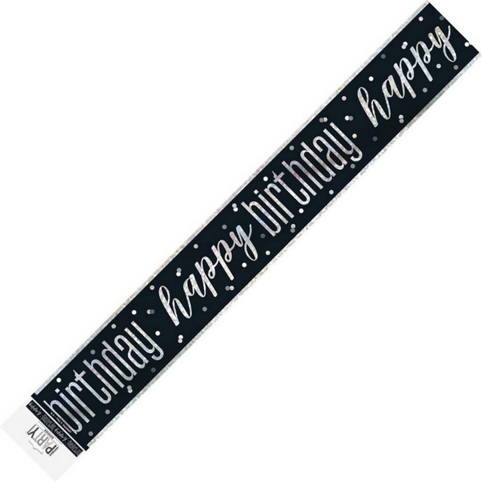 Black And Silver Happy Birthday Prismatic Foil Banner 9ft