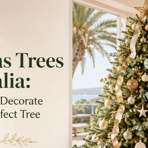 Decorated Christmas tree in an Australian coastal home with gold, white and natural ornaments, featured in Roni’s Christmas tree decorating guide.