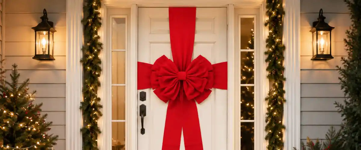 Christmas Bow Door Decor featuring festive decorative bows in classic holiday colours, perfect for dressing doors, wreaths and seasonal displays.