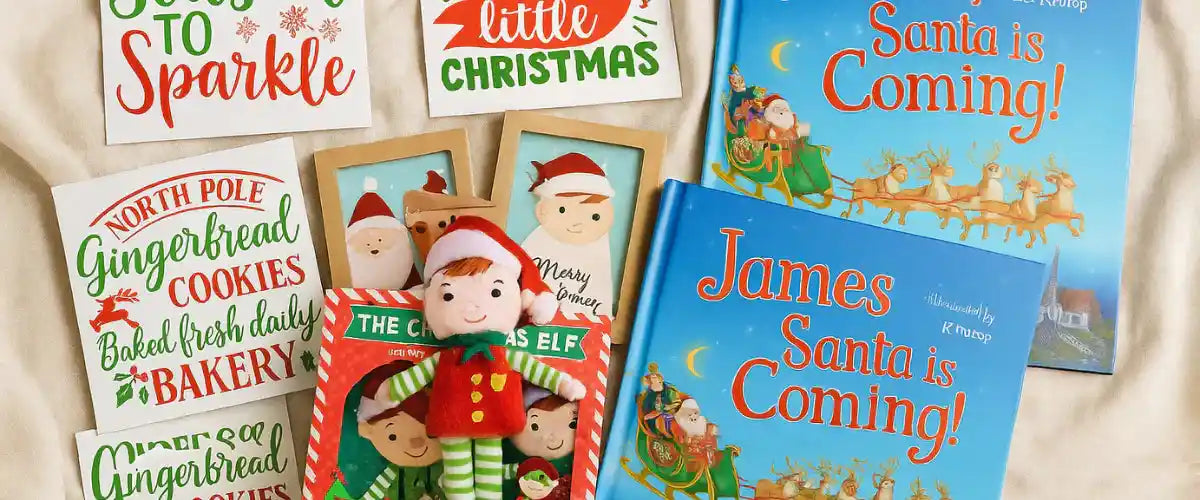 Christmas cards and books featuring festive greetings, seasonal stories and holiday reading for gift giving and family celebrations.