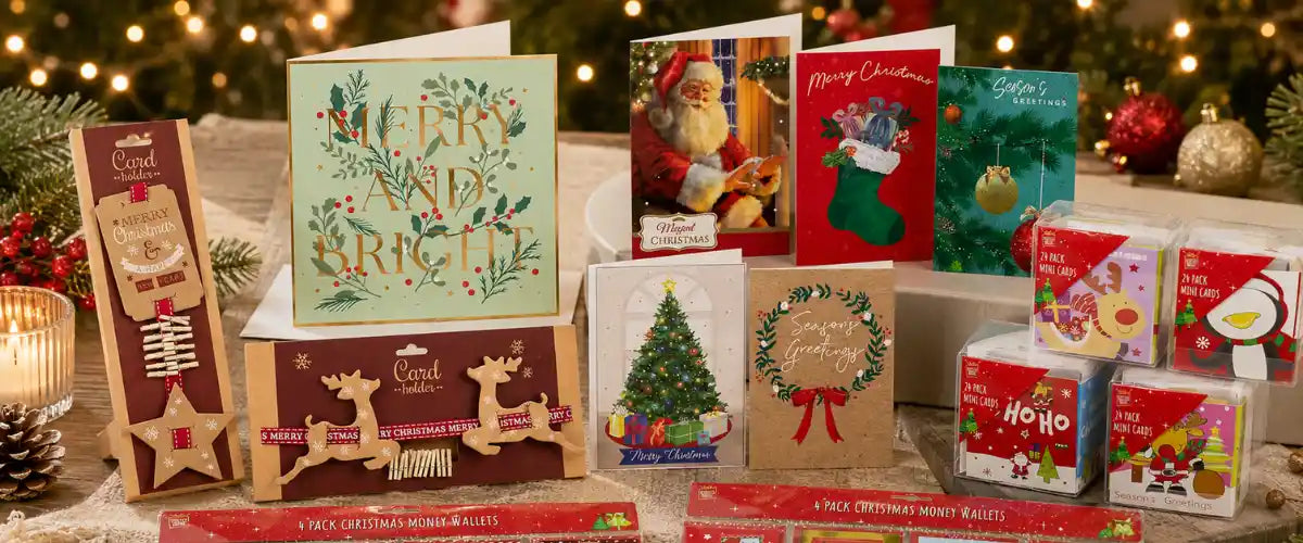 Christmas cards and card money wallets featuring festive designs for holiday greetings, cash gifts and thoughtful Christmas giving.