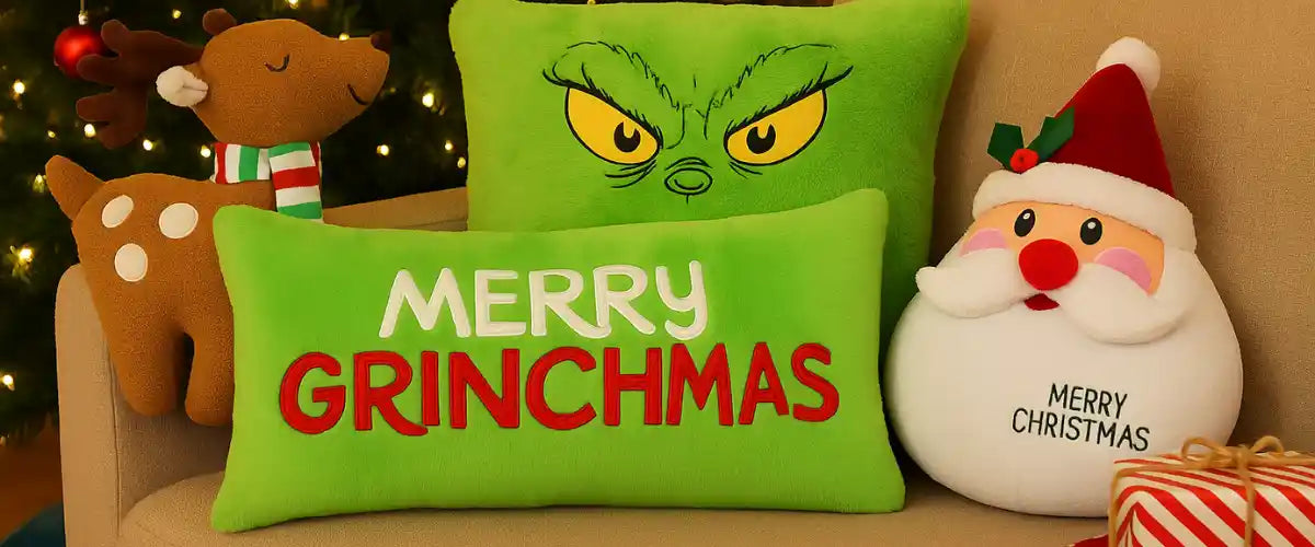 Christmas cushions collection with assorted festive designs for holiday home decorating