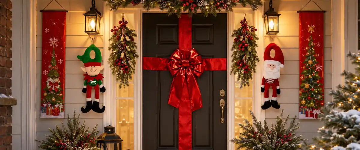 Christmas door decorations collection with assorted festive designs for holiday home styling