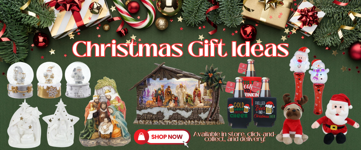 Festive Christmas gifts including toys, novelty items, nativities, figurines, candies, and chocolates to delight everyone on your holiday gift list.