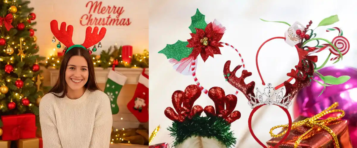 Christmas hair accessories collection with assorted festive designs for holiday styling