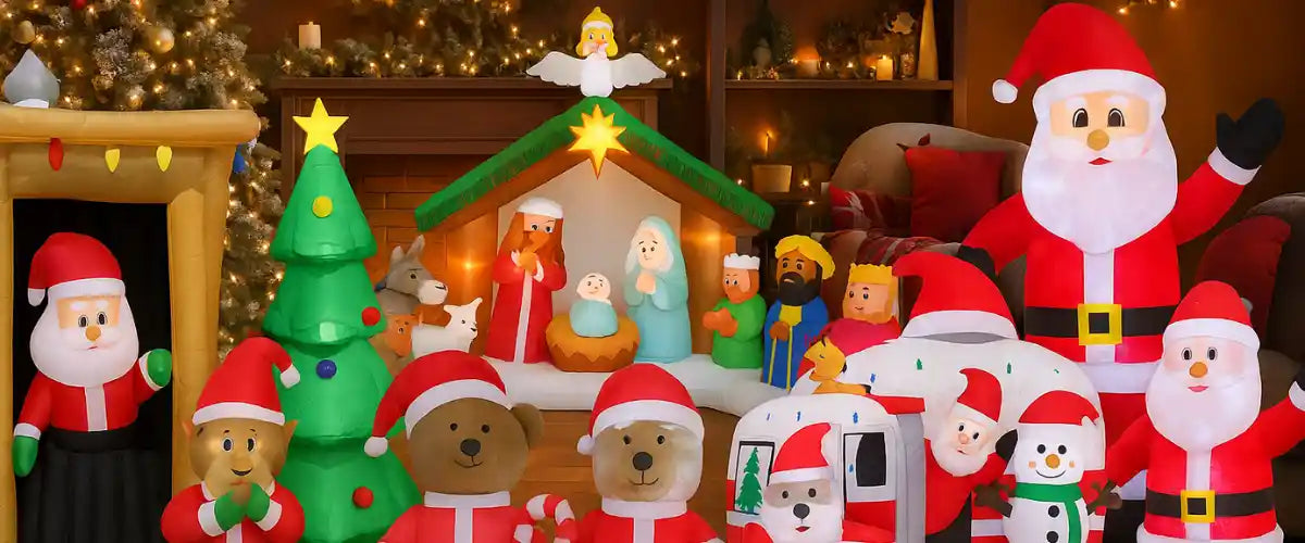 Christmas inflatables decor collection with assorted festive outdoor decorations