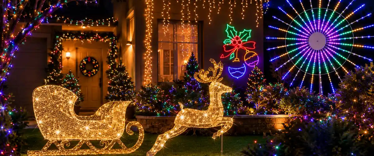Festive Christmas lights collection, including 3D lights, fairy lights, LED string lights, and decorative lighting to enhance your holiday decor.