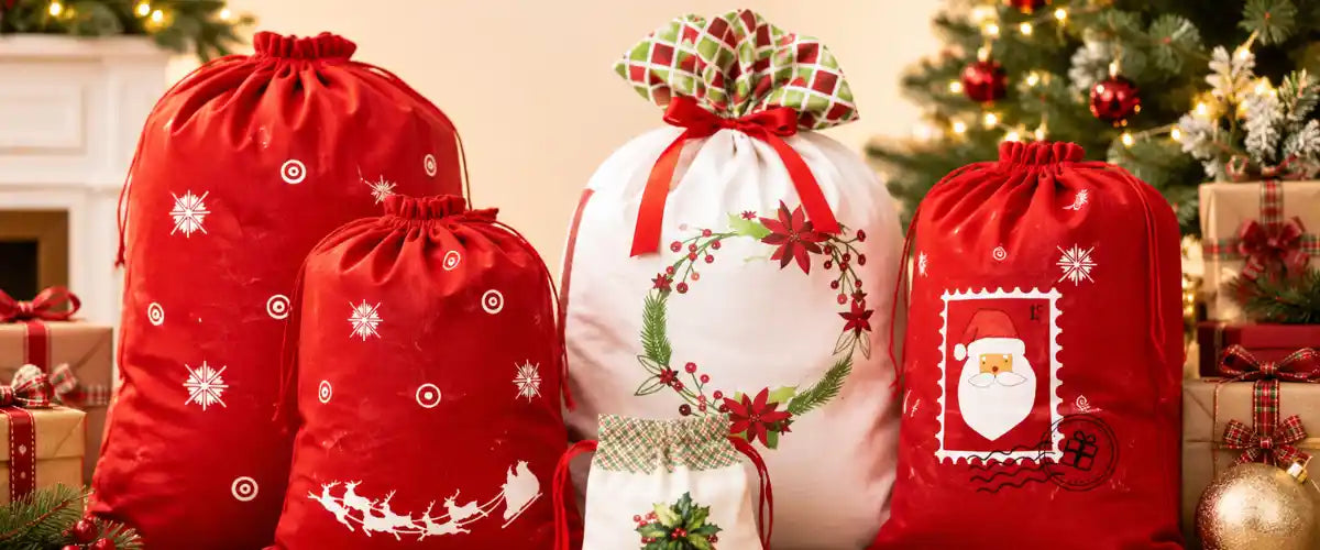 Christmas Loot & Tote Bags featuring festive gift bags and reusable totes in colourful holiday designs, perfect for presents, party favours and seasonal gifting.