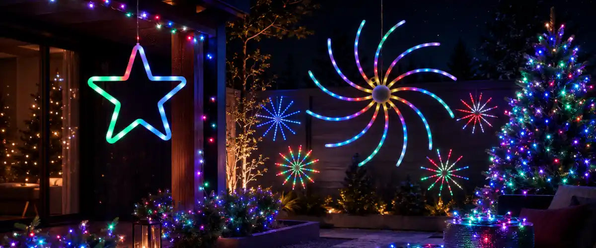 Christmas RGB lightshow collection featuring colourful LED lighting effects for vibrant indoor and outdoor festive displays.