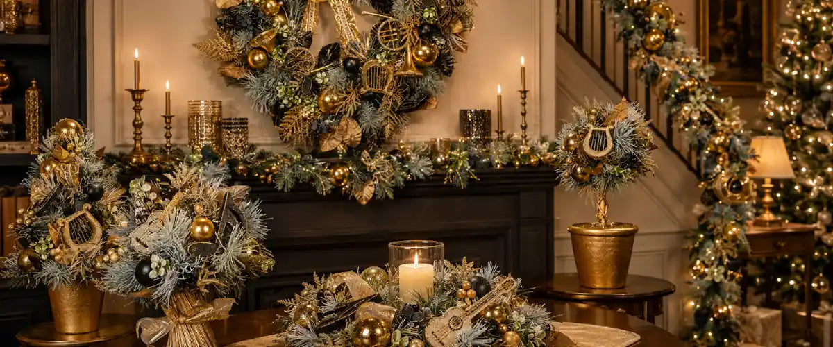 Christmas Symphony range featuring elegant festive decorations, ornaments and coordinated holiday décor for a beautifully styled Christmas display.