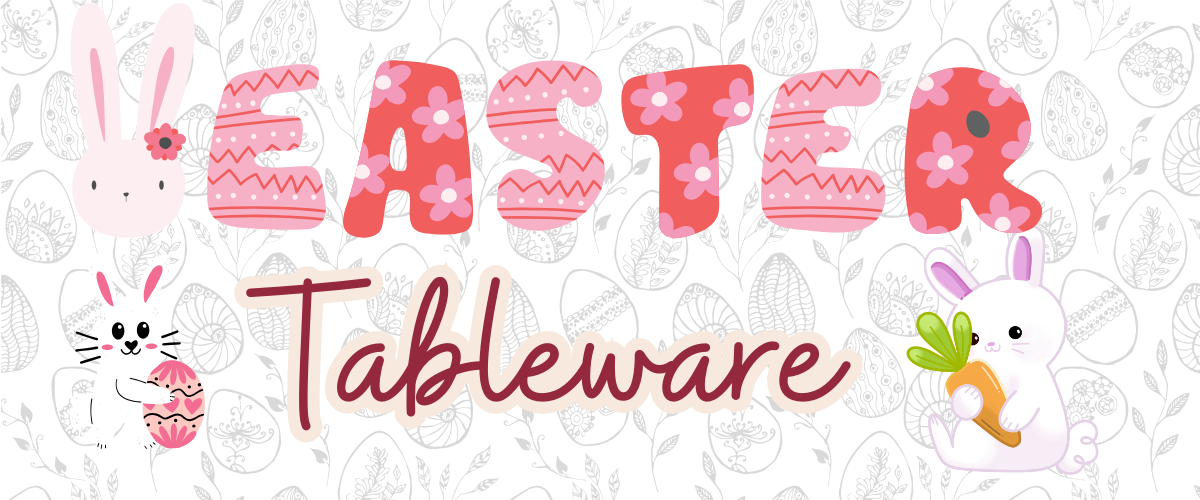 Easter tableware collection with Easter plates, cups, napkins and table cover