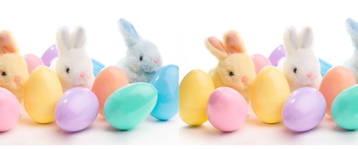 Easter Bunnies Collection featuring bunny figurines, bunny plush, Easter table décor, gift bags, and bunny-themed toys.