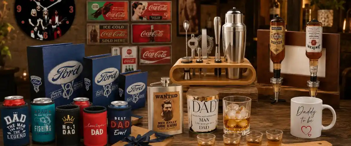 Father's Day collection featuring gift ideas for Dad including kitchenware, BBQ accessories, barware, home décor, drinkware and lifestyle gifts at Roni's.