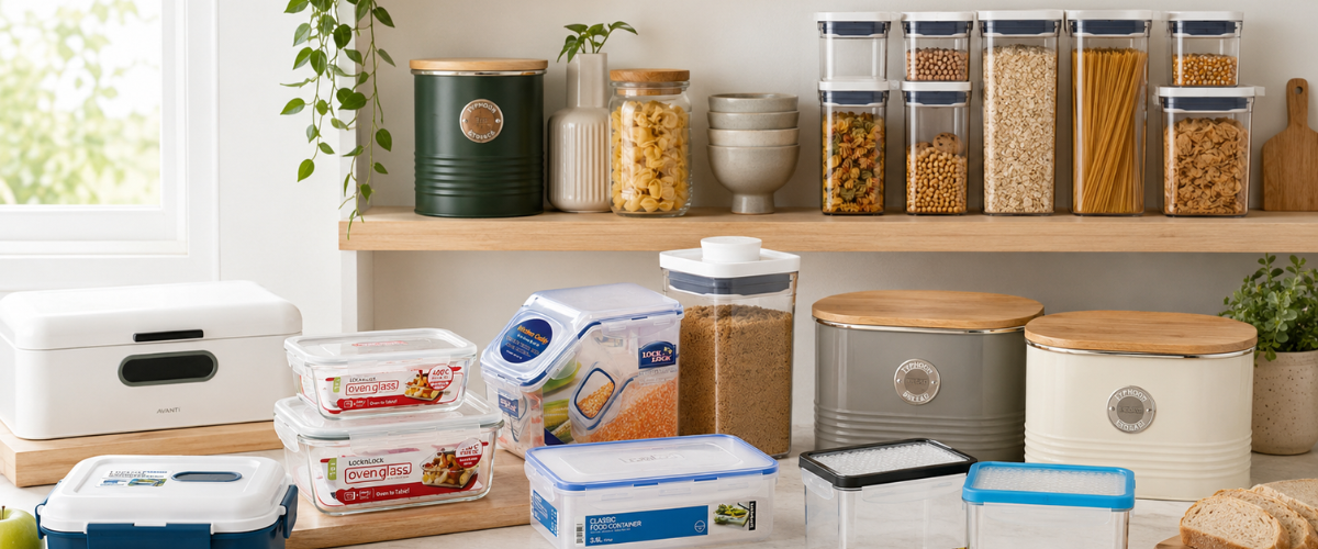 Food Containers collection featuring airtight food storage containers, meal prep containers, pantry organisers and reusable kitchen storage solutions for Australian homes.