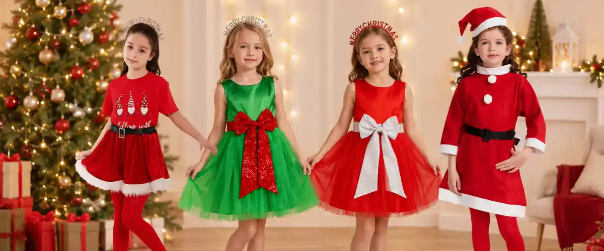 Christmas costumes for girls featuring festive dresses, character outfits and accessories for parties, school events and holiday celebrations.
