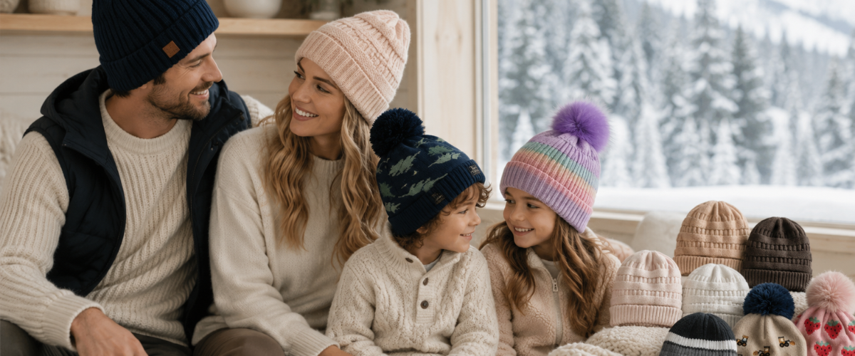 Winter Beanies collection featuring warm knitted, ribbed and fleece-lined beanies for women, men and children during the Australian winter season.