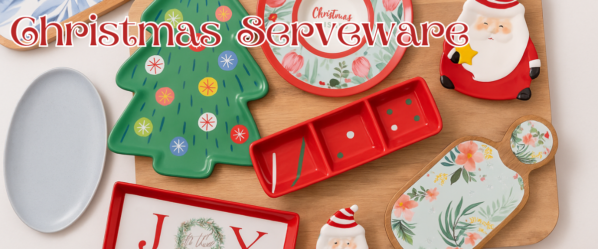 Festive Christmas Serveware set with red and gold holiday accents