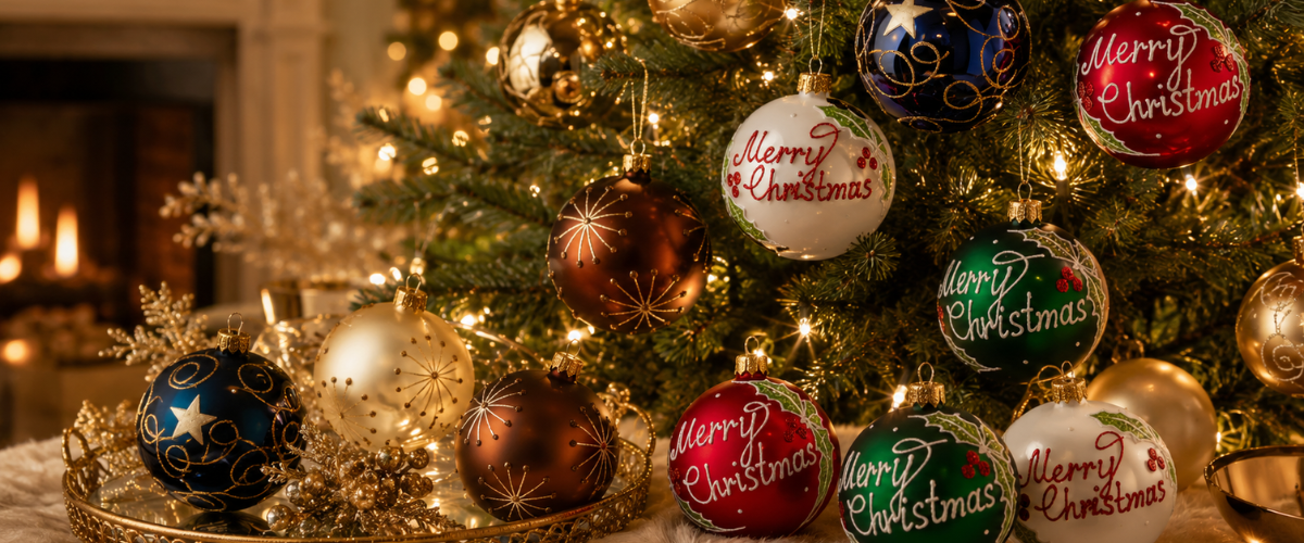 European hand decorated glass bauble with intricate festive detailing