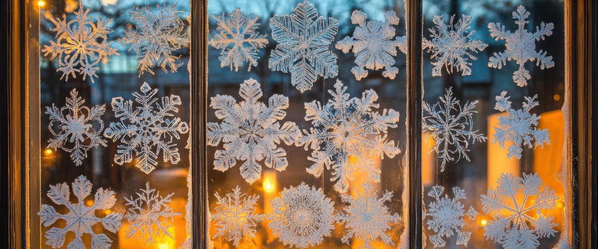 Christmas window decor collection with assorted festive decorations for holiday displays