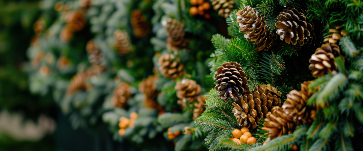 Christmas pine cones and picks decor collection with festive accents for holiday decorating