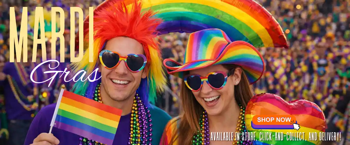 Mardi Gras collection with colourful decorations and party supplies