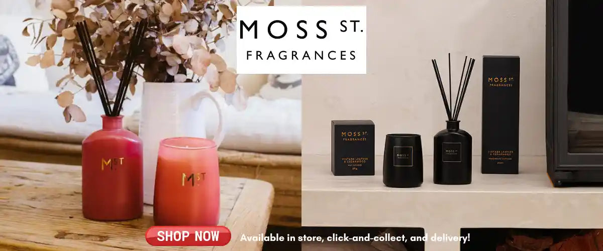 Moss St. Fragrances products featuring scented candles, diffusers and home fragrance essentials for creating a warm and inviting atmosphere.