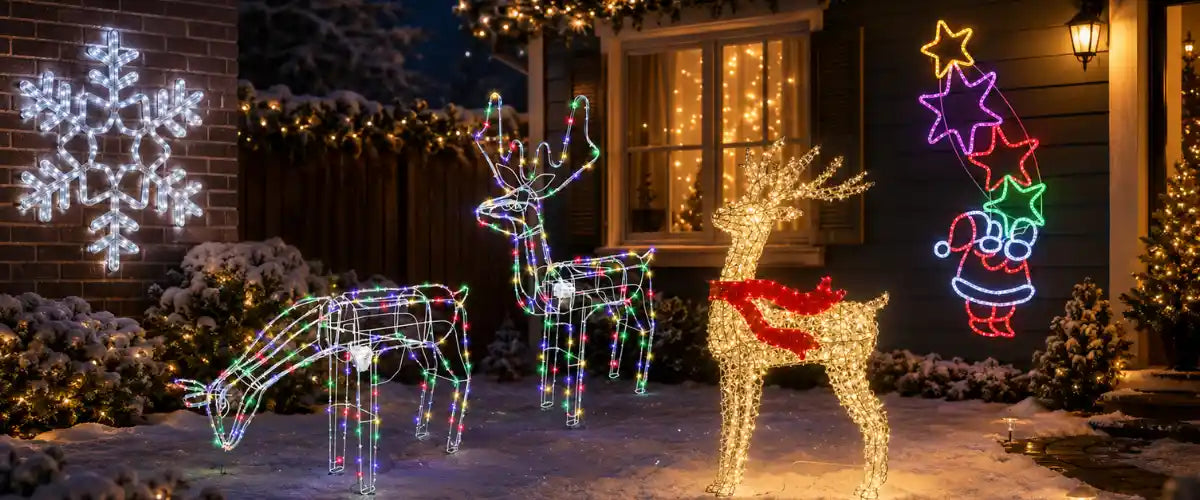 Christmas silhouette lights featuring illuminated festive shapes for windows, walls, gardens and eye-catching indoor or outdoor holiday displays.