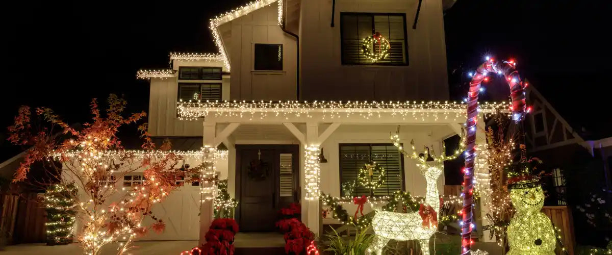 Solar powered Christmas lights featuring energy-efficient festive illumination for trees, gardens, pathways and outdoor holiday displays.