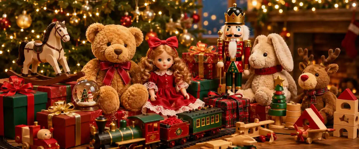 Christmas toys collection with assorted festive toys for kids and holiday gifting