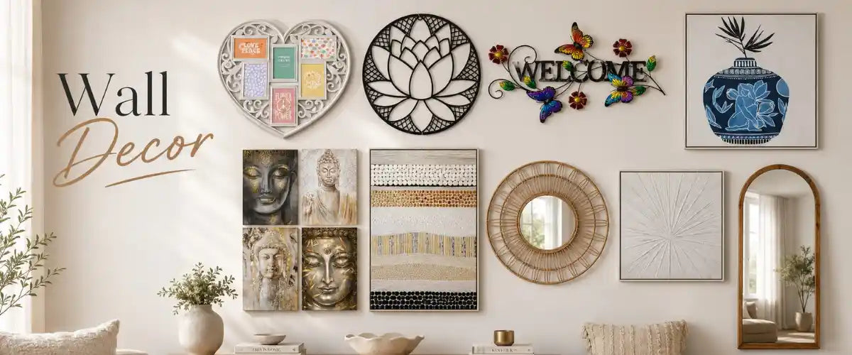 Wall Décor collection featuring framed wall art, decorative mirrors, canvas prints, wall clocks and stylish home décor for modern Australian interiors.