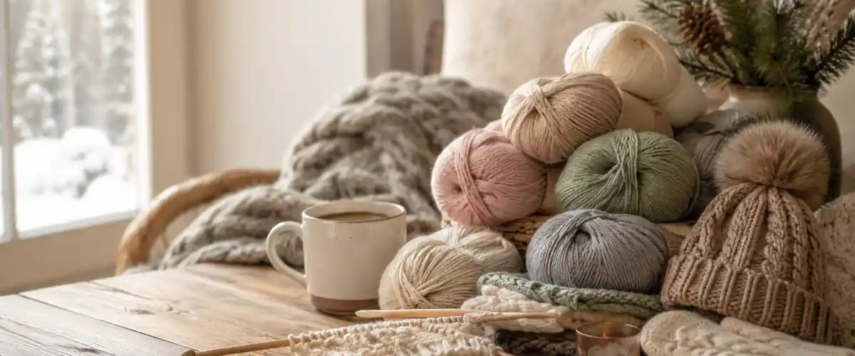 Winter yarns collection featuring soft, colourful yarns for knitting, crochet and cosy cold-weather craft projects.