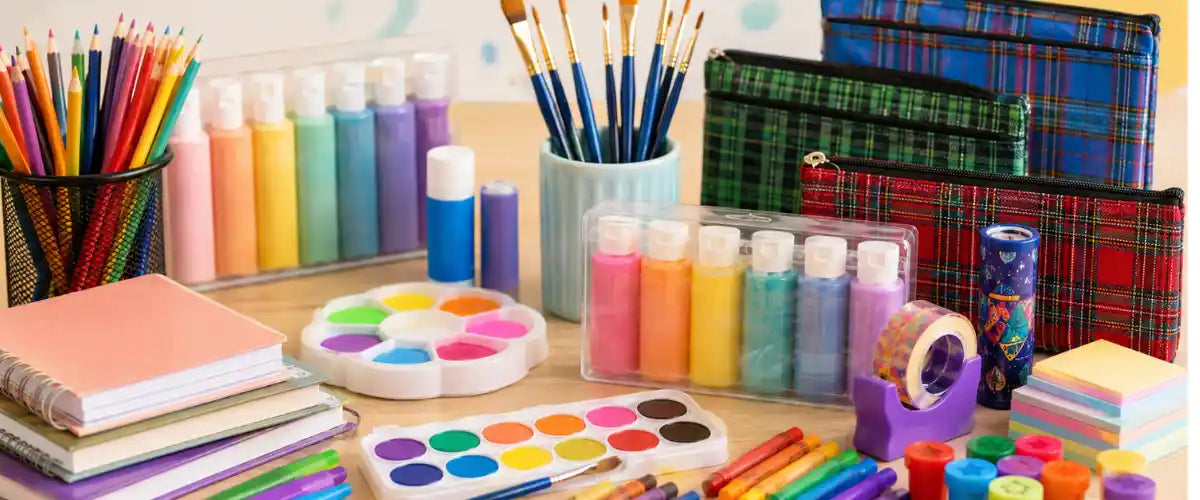 Stationery, Arts & Crafts collection featuring school supplies, notebooks, pens, paints, sketchbooks, craft kits, and premium art materials for students, teachers, artists, and hobbyists in Australia.