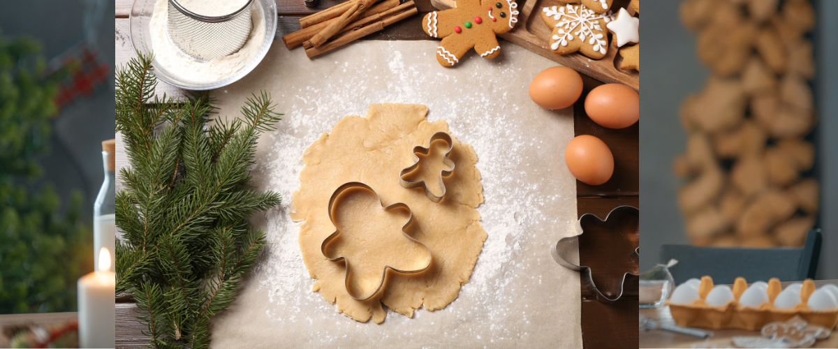 Christmas cookie cutters and baking needs collection with festive designs for holiday baking