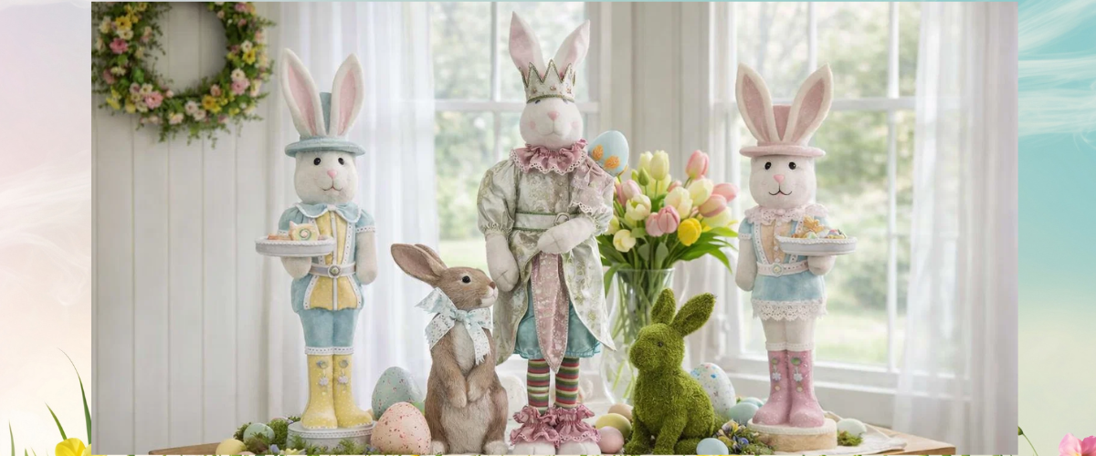 Easter table styling pieces on sale with bunny décor and festive home accents