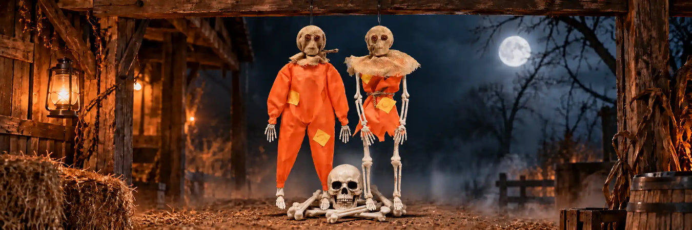 Halloween skeletons, skulls and bones featuring spooky skeleton decorations, skull décor and animated props for haunted Halloween displays.