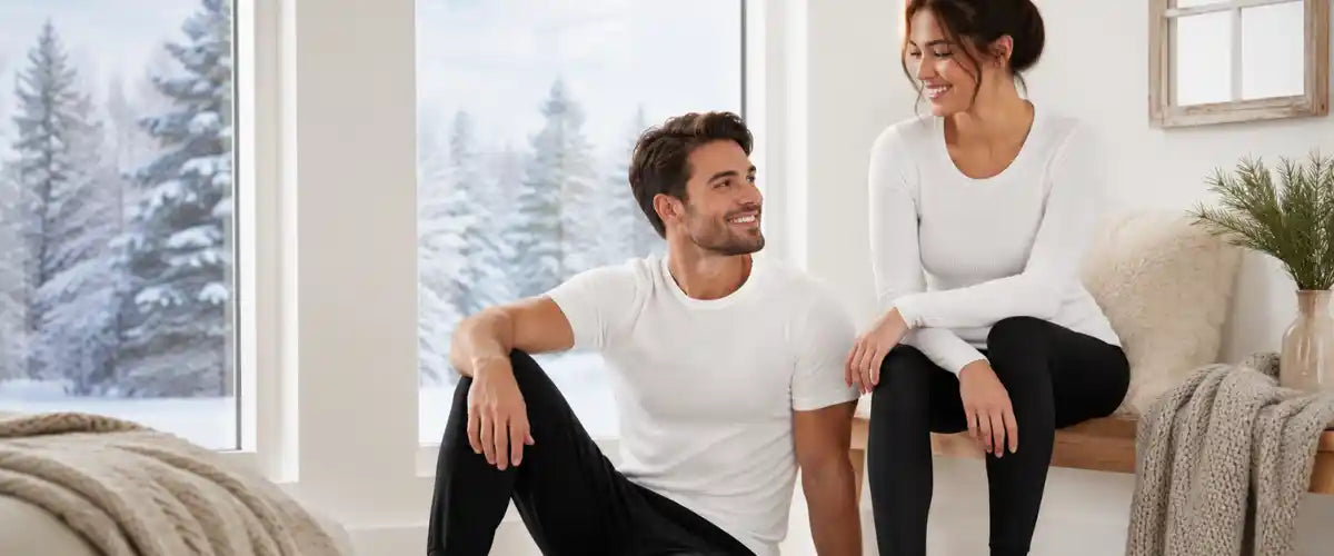 Winter thermal clothing collection featuring warm base layers and cold-weather apparel designed for comfort and insulation during winter.