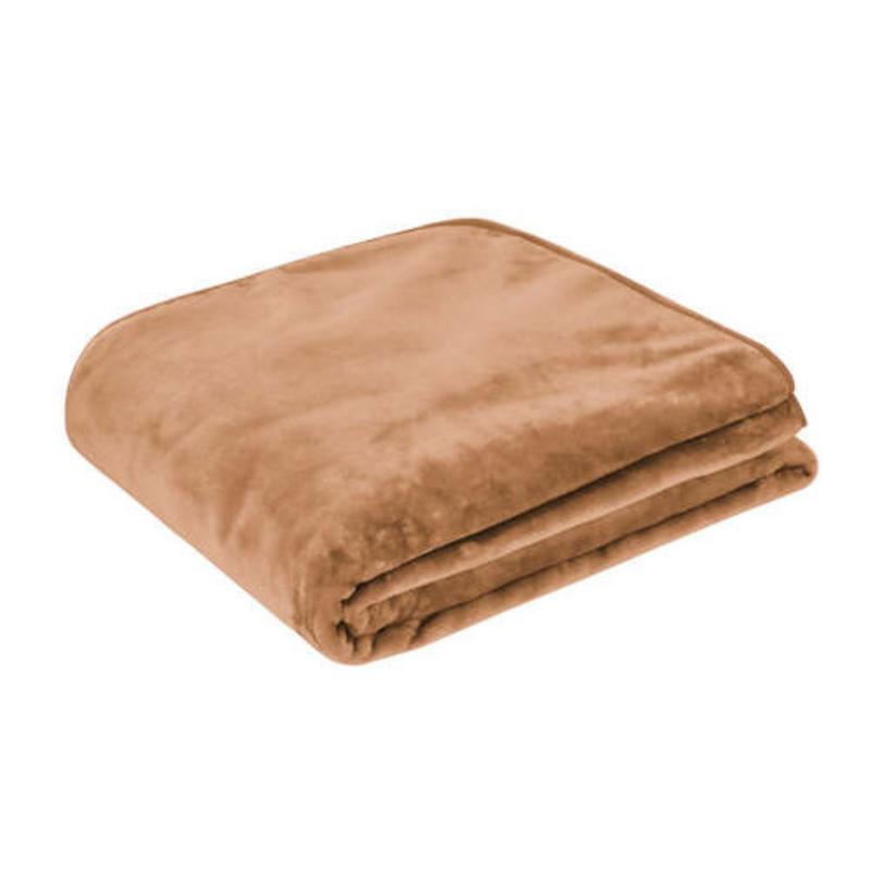 Solid Faux Mink Blanket Pecan 220x240cm 600gsm