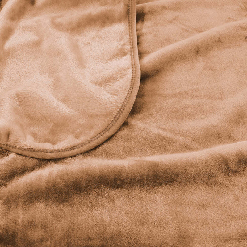 Solid Faux Mink Blanket Pecan 220x240cm 600gsm