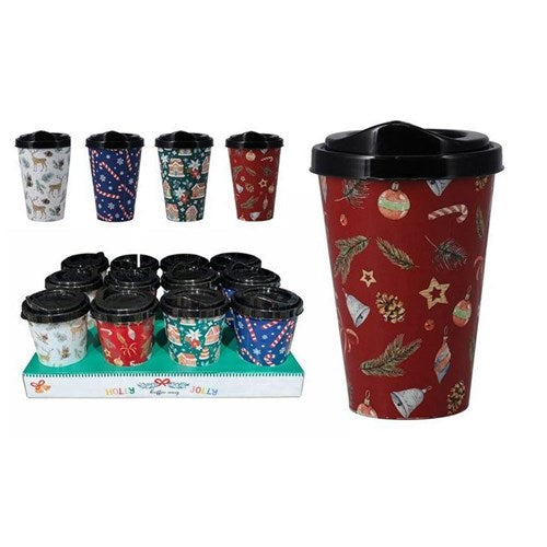 400ml PP Christmas mug with lid assorted designs