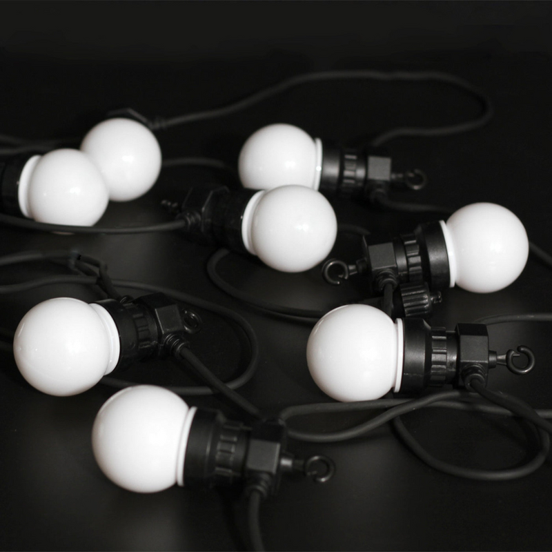 Ronis 10 RGB LED Opal Globes Festoon Light Black 10M