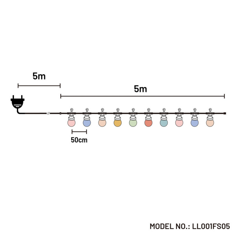 Ronis 10 RGB LED Opal Globes Festoon Light Black 10M